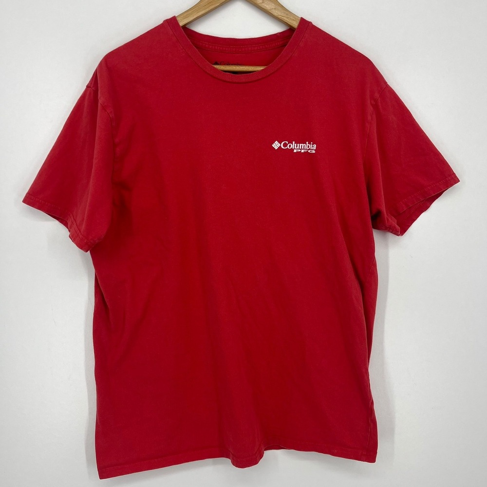 Columbia PFG Mens Red Graphic T-Shirt XL Performance Fishing Gear Patriotic Logo